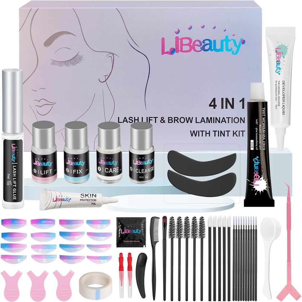 Libeauty Eyelash Lift and Tint Kit Fast Curling Coloring Lash Perm Black Dye Kit With L&C Shapes Lash Lifting Pads Suitable for Salon & Home Use