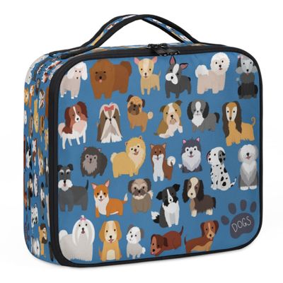 QsirBC Makeup Train Case with Adjustable Dividers, Portable Make Up Bag for Women, Toiletry Bag for Men with Waterproof Brush Cover, Animal Dog Theme Travel Makeup Organizer Makeup Box