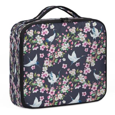 QsirBC Makeup Train Case with Adjustable Dividers, Portable Make Up Bag for Women, Toiletry Bag for Men with Waterproof Brush Cover, Animal Crane Travel Makeup Organizer Makeup Box