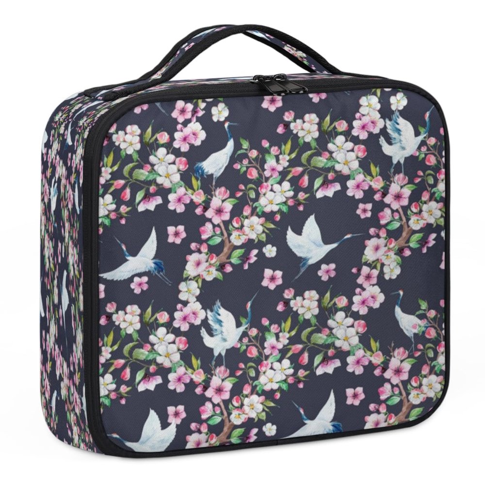 QsirBC Makeup Train Case with Adjustable Dividers, Portable Make Up Bag for Women, Toiletry Bag for Men with Waterproof Brush Cover, Animal Crane Travel Makeup Organizer Makeup Box