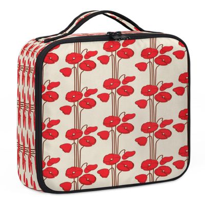 QsirBC Makeup Train Case with Adjustable Dividers, Portable Make Up Bag for Women, Toiletry Bag for Men with Waterproof Brush Cover, Poppy Theme Travel Makeup Organizer Makeup Box