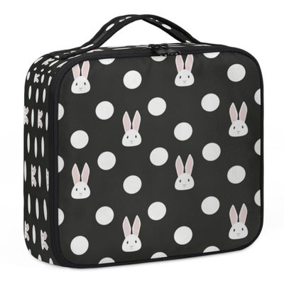 QsirBC Makeup Train Case with Adjustable Dividers, Portable Make Up Bag for Women, Toiletry Bag for Men with Waterproof Brush Cover, Rabbit Pattern Travel Makeup Organizer Makeup Box