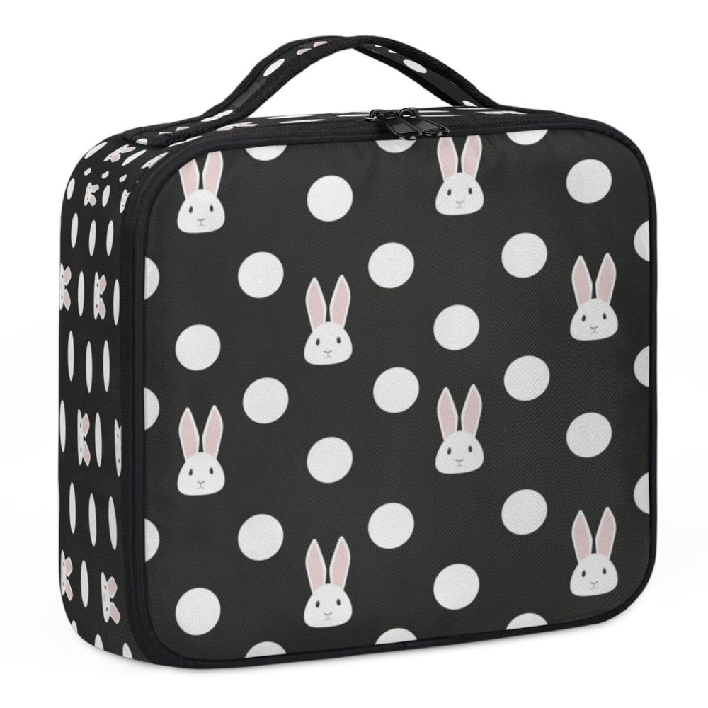QsirBC Makeup Train Case with Adjustable Dividers, Portable Make Up Bag for Women, Toiletry Bag for Men with Waterproof Brush Cover, Rabbit Pattern Travel Makeup Organizer Makeup Box