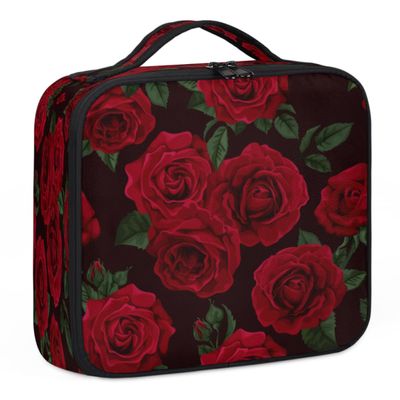 QsirBC Makeup Train Case with Adjustable Dividers, Portable Make Up Bag for Women, Toiletry Bag for Men with Waterproof Brush Cover, Rose Travel Makeup Organizer Makeup Box