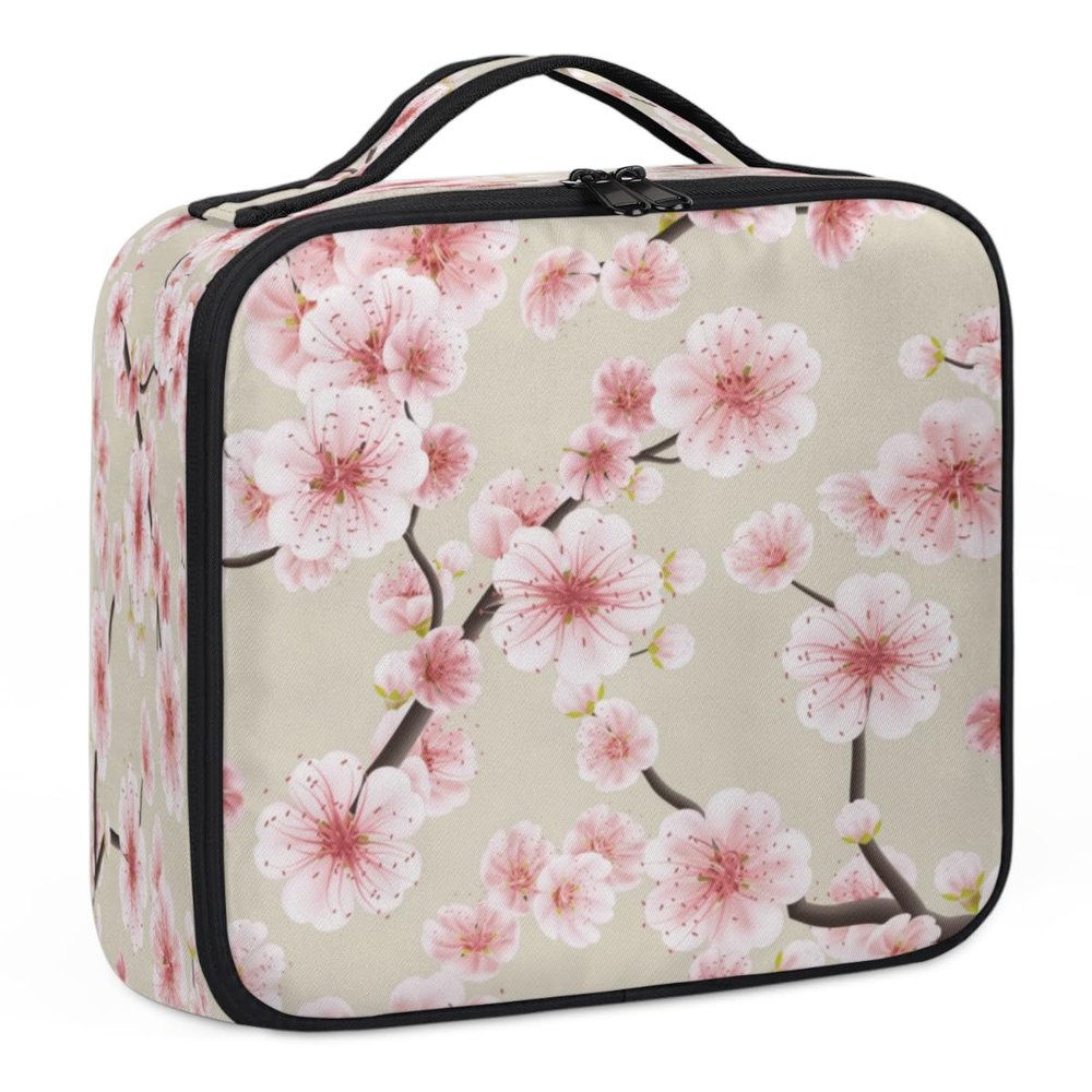 QsirBC Makeup Train Case with Adjustable Dividers, Portable Make Up Bag for Women, Toiletry Bag for Men with Waterproof Brush Cover, Floral Threads Travel Makeup Organizer Makeup Box