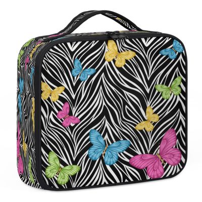 QsirBC Makeup Train Case with Adjustable Dividers, Portable Make Up Bag for Women, Toiletry Bag for Men with Waterproof Brush Cover, Animal Print Butterfly Travel Makeup Organizer Makeup Box