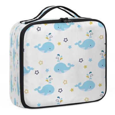 QsirBC Makeup Train Case with Adjustable Dividers, Portable Make Up Bag for Women, Toiletry Bag for Men with Waterproof Brush Cover, Cute Whale Travel Makeup Organizer Makeup Box
