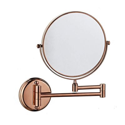 8 Inch Wall Mounted Makeup Mirror with Magnification, Magnifying Wall Bathroom Mirror, 360 Degree Swivel, Extendable Arm, Round, No Light, for Bathroom (Color : Rose Gold, Size : 5X)