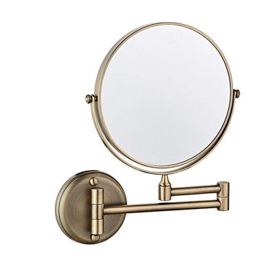 8 Inch Wall Mounted Makeup Mirror with Magnification, Magnifying Wall Bathroom Mirror, 360 Degree Swivel, Extendable Arm, Round, No Light, for Bathroom (Color : Green Bronze, Size : 3X)