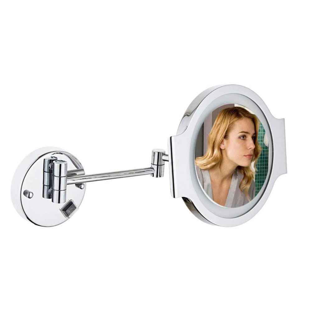 3X LED Wall Mounted Makeup Mirror, Magnifying Wall Bathroom Mirror, Single-Sided, 360 Degree Swivel, Extendable Arm, Round, for Girls, USB, Plug, Hardwired (Size : Hardwired)