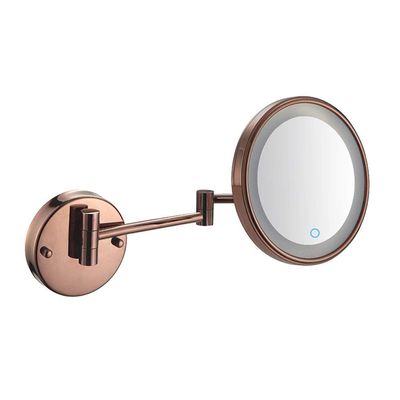 8-Inch Wall Mounted Makeup Mirror, Magnifying Wall Bathroom Mirror with LED Lights, 360 Degree Swivel, Extendable Arm, Round, Plug Operated (Color : Rose Gold, Size : 5X)