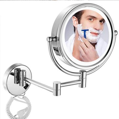 8.5-Inch Wall Mounted Makeup Mirror, Magnifying Wall Bathroom Mirror with LED Lights, Two-Sided Extendable, 360 Degree Swivel Rotation, Chrome Finish, Plug Operated ( Color : Bright Silver , Size : 10