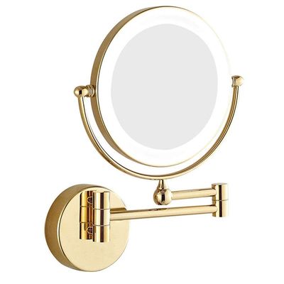 8 inches Wall Mounted Makeup Mirror with Magnification, Makeup Mirror LED Touch Screen for Bathroom, Two-Sided Extendable, 360 Degree Swivel, Plug Operated (Color : Gold, Size : 7X)