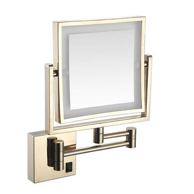 8 Inch LED Lighted Wall Mounted Makeup Mirror with 3X Magnification, 360 Degree Swivel,Two-Sided Extendable, Double Sided Swivel Vanity Mirror for Bathroom (Color : Gold, Size : USB)