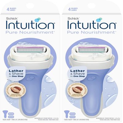 Schick Intuition Pure Nourishment Razors for Women | 1 Razor & 2 Intuition Razor Blades Refill with Organic Cocoa Butter (Pack of 2)