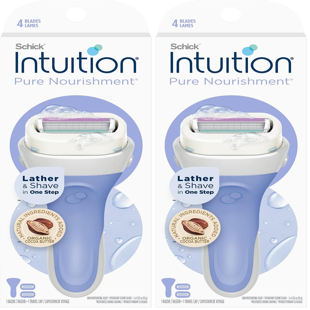 Schick Intuition Pure Nourishment Razors for Women | 1 Razor & 2 Intuition Razor Blades Refill with Organic Cocoa Butter (Pack of 2)