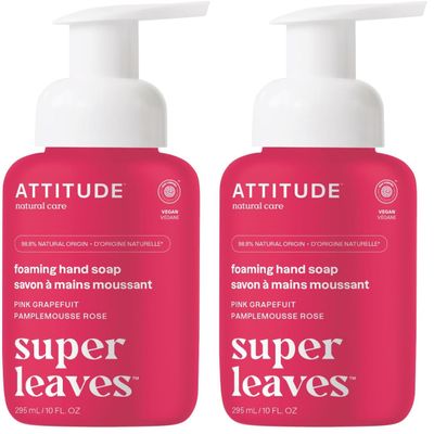 ATTITUDE Foaming Hand Soap, Plant and Mineral-Based Ingredients, Vegan and Cruelty-free Personal Care Products, Pink Grapefruit, 10 Fl Oz (Pack of 2)