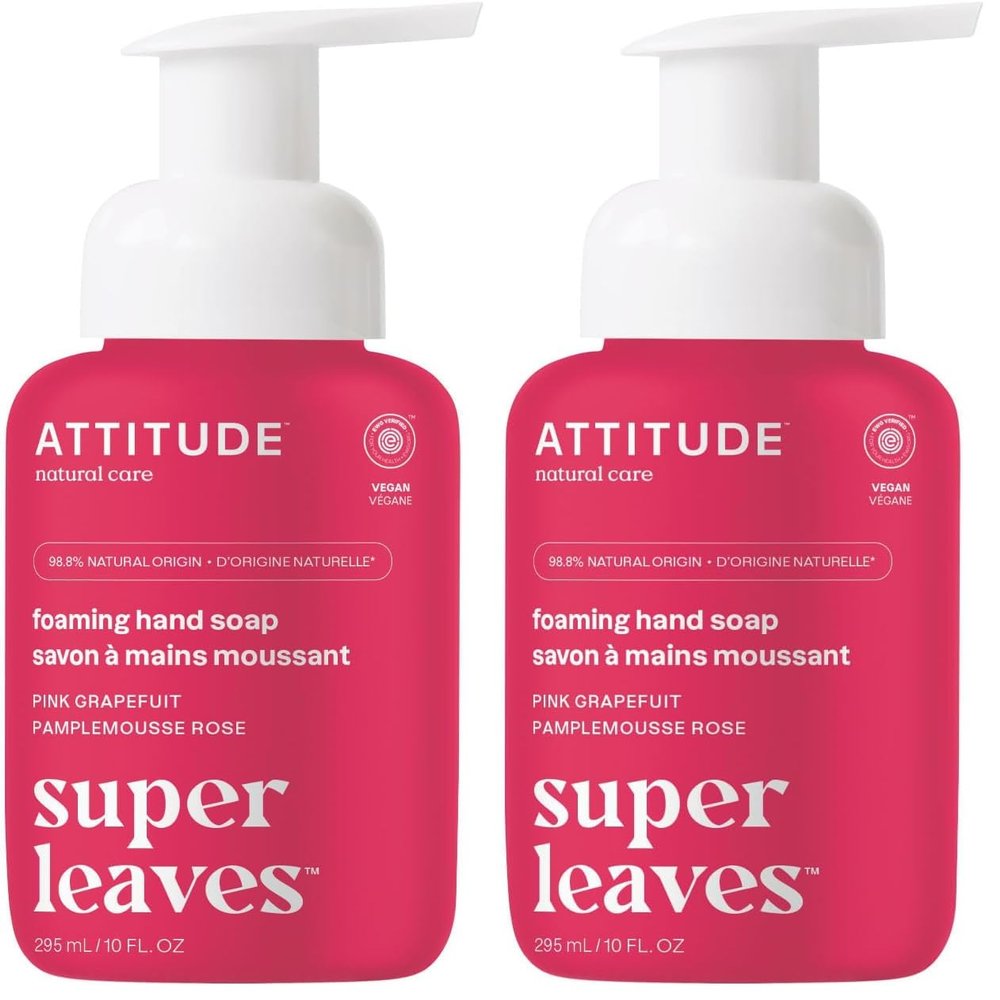 ATTITUDE Foaming Hand Soap, Plant and Mineral-Based Ingredients, Vegan and Cruelty-free Personal Care Products, Pink Grapefruit, 10 Fl Oz (Pack of 2)