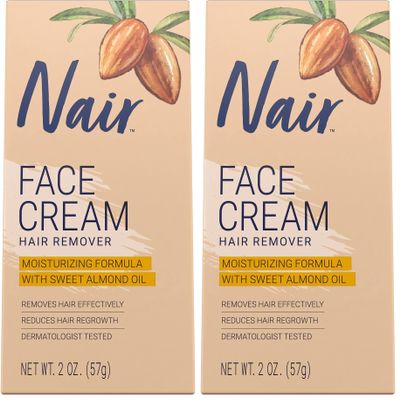 Nair Hair Remover Moisturizing Face Cream, with Sweet Almond Oil, 2OZ (Pack of 2)
