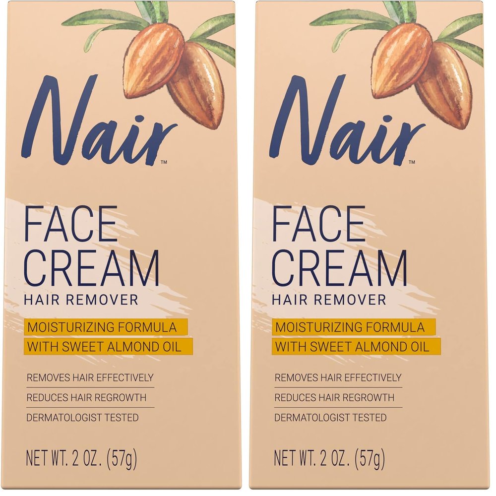 Nair Hair Remover Moisturizing Face Cream, with Sweet Almond Oil, 2OZ (Pack of 2)