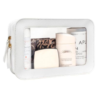 FFpaw Clear Makeup Bag, White Travel Makeup Pouch Toiletry Bag for Women Waterproof Small Cosmetic Bag Case Small Make Up Bag with Zipper Car Organizer Car Essentials for Women Men