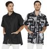 Mens Barber Jacket and Vintage Print Stylist Grooming Smock- Professional Hair Dressing Apparel in Black view 1