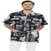 Mens Barber Jacket and Vintage Print Stylist Grooming Smock- Professional Hair Dressing Apparel in Black view 3