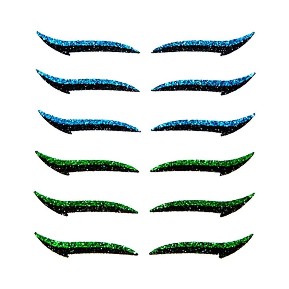 6 Pairs Reusable Makeup Stickers, Adhesive Stickers for Eyes, Instant Killer Cat's Eye with Various Designs (Blue + green)