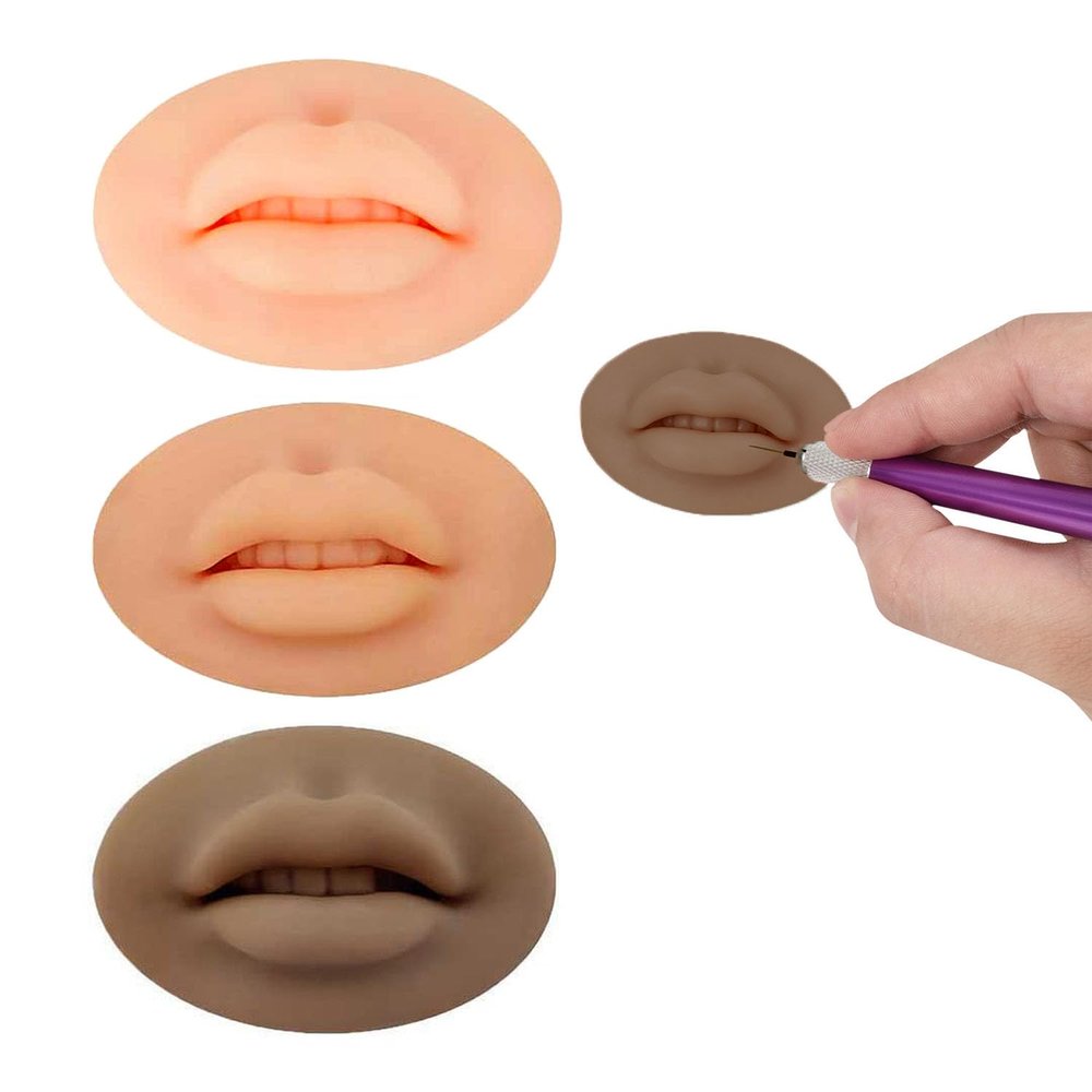 3 Pcs 5D Fake Lips, Soft Silicone Lips for Makeup Practice Fake Lips Tattoo Permanent Makeup Practice Skins Training for Tattooing Artists and Makeup Beginners