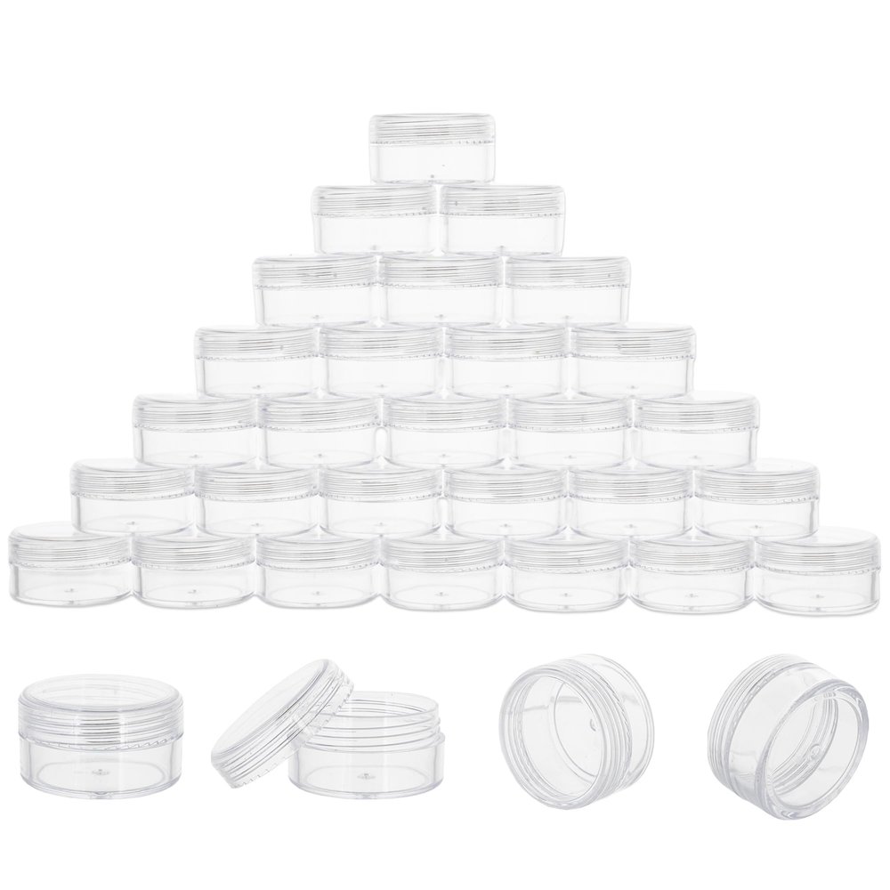 10 Gram 40 Count Sample Containers, Small Plastic Containers with Lids, Empty Sample Jars with Labels and Mini Disposable Spatulas(Clear Lid)