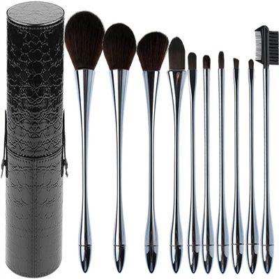 MIXIA Makeup Brushes 10 Pcs Professional Synthetic Makeup Brush Set with Holder Foundation Contour Powder Concealer Eye Shadow Make Up Brush Ideal Gift (Color : Black)