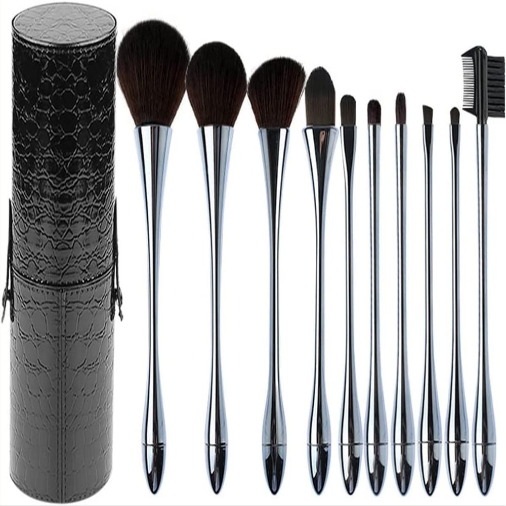 MIXIA Makeup Brushes 10 Pcs Professional Synthetic Makeup Brush Set with Holder Foundation Contour Powder Concealer Eye Shadow Make Up Brush Ideal Gift (Color : Black)
