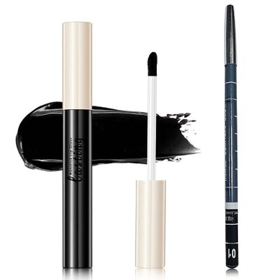 2Pcs Matte Lipstick and Lipliner Set,Velvet Liquid Lipgloss Set Non-Stick Cup Black Lip Gloss Lip Liner,High Pigmented Black Lipstick Long Lasting Waterproof Lip Stain Set for Women Halloween Goth Mak