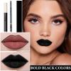 2Pcs Matte Lipstick and Lipliner Set,Velvet Liquid Lipgloss Set Non-Stick Cup Black Lip Gloss Lip Liner,High Pigmented Black Lipstick Long Lasting Waterproof Lip Stain Set for Women Halloween Goth Mak view 2