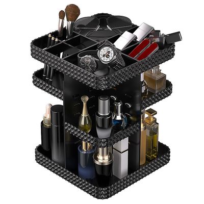 Famitree 360 Rotating Makeup Organizer, Organizador De Perfumes Large Capacity Cosmetics Storage Vanity Shelf Countertop, Fits Cosmetics, Perfume, Skin Care, Lipsticks (Black)