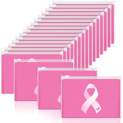 100 Pieces Breast Cancer Awareness Makeup Bags Bulk Pink Ribbon Cosmetic Pouches Breast Cancer Survivor Gifts for Woman Girls Multi Purpose Zipper Eva Waterproof Toiletry Pouch Bags (Classic Style)