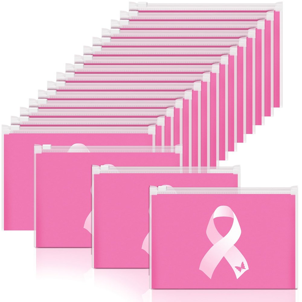 100 Pieces Breast Cancer Awareness Makeup Bags Bulk Pink Ribbon Cosmetic Pouches Breast Cancer Survivor Gifts for Woman Girls Multi Purpose Zipper Eva Waterproof Toiletry Pouch Bags (Classic Style)