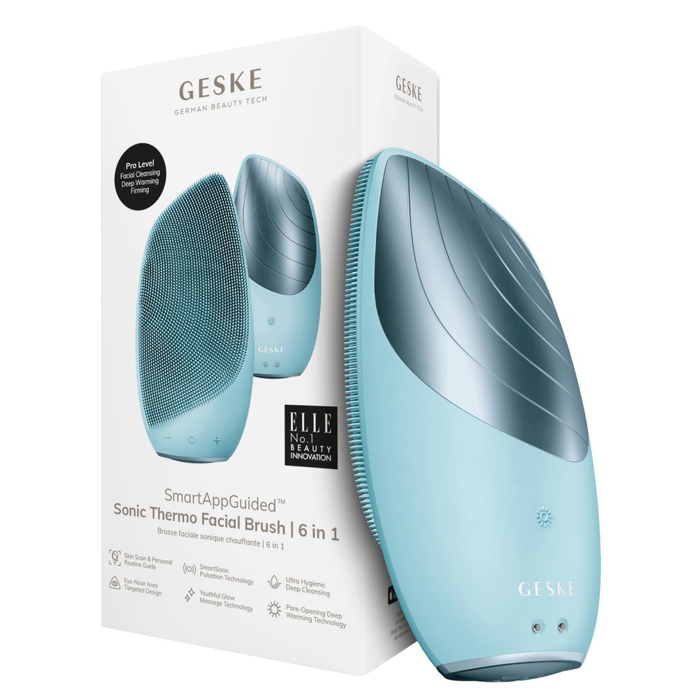 GESKE SmartAppGuided Sonic Thermo Facial Brush | 6 in 1 | Skin Cleansing | Cleansing Brush with Thermal Function | Electric Facial Massager