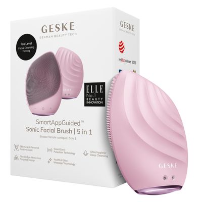 GESKE SmartAppGuided Sonic Facial Brush 5 in 1 | Vibrating Electric Facial Cleansing Brush | Soft Silicone Brush | Professional Facial Cleanser | Skin Cleanser & Exfoliator | Face Massager