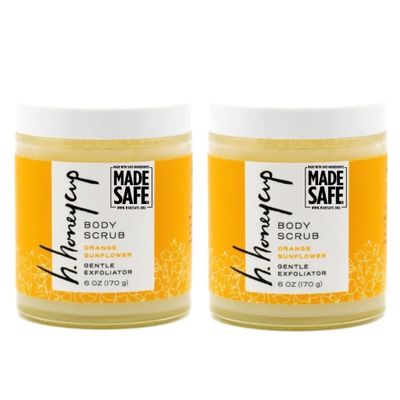 H. Honeycup Orange Body Scrub  6 oz (2 Pack), All Skin Types Sugar Exfoliator with Orange and Coriander Essential Oils, Vegan, Nontoxic, MADE SAFE Certified, Eco-Friendly Glass Jar