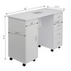 Nail Desk Manicure Table - Nail Tech Desk with Dust Collector - Nail Table with Electric Downdraft Vent - Beauty Spa Salon Workstation on Wheels - Single Door Cabinet and 4 Removable Drawers - White view 2