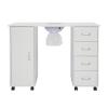 Nail Desk Manicure Table - Nail Tech Desk with Dust Collector - Nail Table with Electric Downdraft Vent - Beauty Spa Salon Workstation on Wheels - Single Door Cabinet and 4 Removable Drawers - White view 3