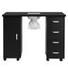 Nail Desk Manicure Table - Nail Tech Desk with Dust Collector - Nail Table with Electric Downdraft Vent - Beauty Spa Salon Workstation on Wheels - Single Door Cabinet and 4 Removable Drawers - Black view 3