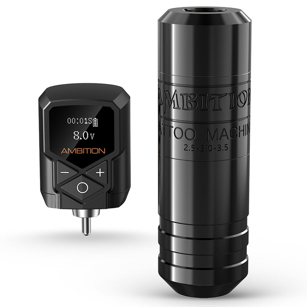 Ambition Torped Tattoo Machine Kit - Rotary Tattoo Machine Cartridges Short Pen with 1800mAh Tattoo Power Supply Brushless Motor for Professional Tattoo Artist