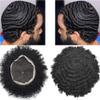Curly Afro Wig Full French Lace Brazilian Human Hair Replacement System for American African Black Men Injection Pu Wave HairPieces (8MM-Wave, 1B Off Black/Natural Black) view 1