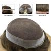 FACE MIRACLE Toupee for Men French Lace Center Mens Toupee Hairpiece Human Hair Replacement System Lace Center with Poly around Hair Units Mens Wig Hair Prosthesis,#420 Medium Brown with 20% Gray view 2