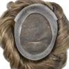 FACE MIRACLE Toupee for Men French Lace Center Mens Toupee Hairpiece Human Hair Replacement System Lace Center with Poly around Hair Units Mens Wig Hair Prosthesis,#420 Medium Brown with 20% Gray view 4