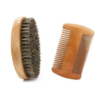 Beard Brush Kit Bristle Brush Comb with Storage Bag for Men, Anti-Static Comb for Salon, Barber, Father Gift(2pcs)