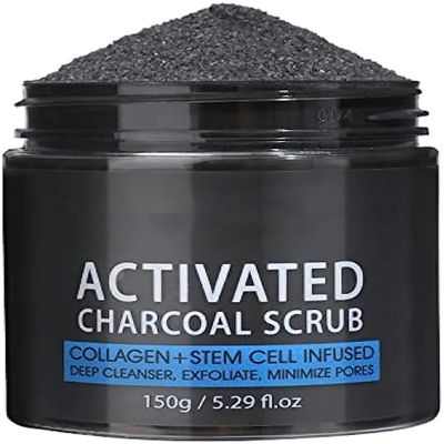 150g Activated Charcoal Face Scrub for Men & Women, Exfoliating Body Scrub with Collagen & Stem Cell Gentle Body Exfoliator Face Wash, Best Shower Scrub Skin Exfoliant