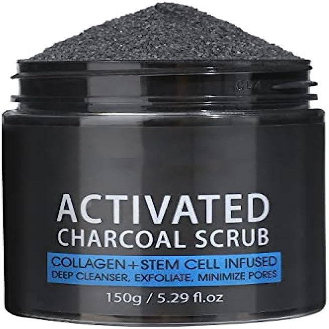 150g Activated Charcoal Face Scrub for Men & Women, Exfoliating Body Scrub with Collagen & Stem Cell Gentle Body Exfoliator Face Wash, Best Shower Scrub Skin Exfoliant